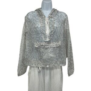 Good American Icy Leopard Sheer Animal Print Hooded Pullover Jacket Size 3 Large